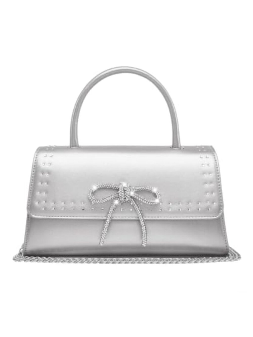 Glitter Evening Clutch with Crystal Bow Detachable Chain Wedding Bag